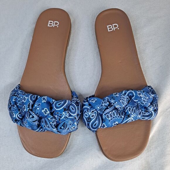 bp Shoes - BP. Santos2 Women's Slide Sandals Size 8.5 Blue Bandana Braided